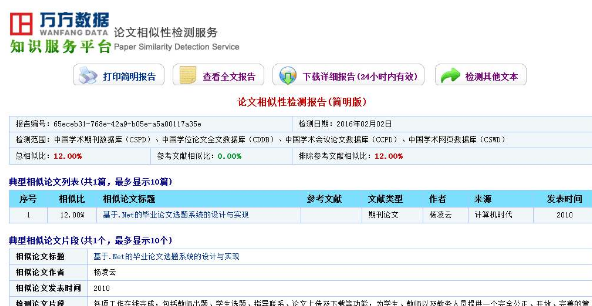 萬方查重結果12%